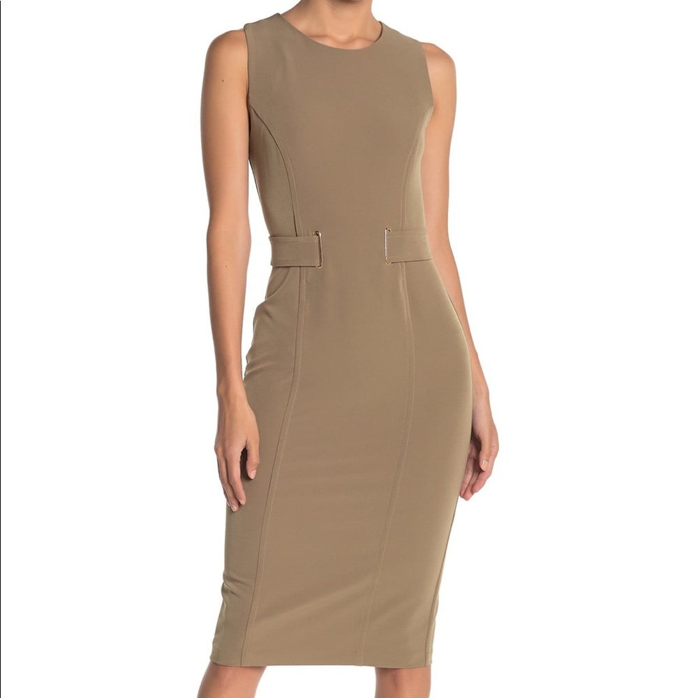 NWT T Tahari olive belted sheath dress